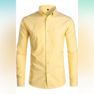 💛 ZEROYAA Men's Casual Slim Fit Long Sleeve Button Down Oxford Shirts size Small